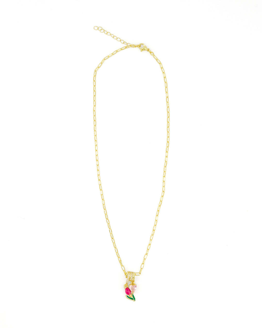 Collar SERAPHINE — Dije Tulipán y Corazón Rosa