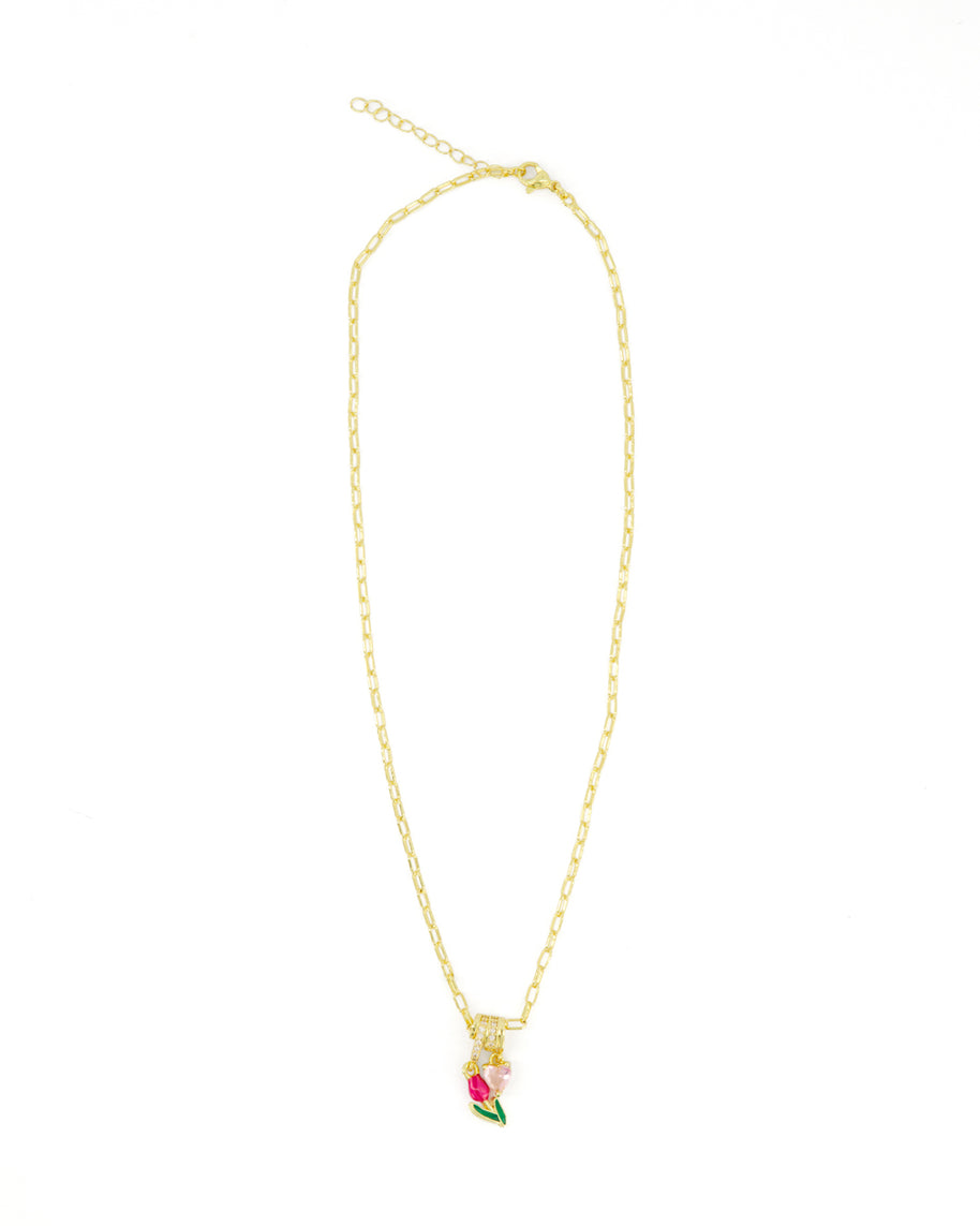 Collar SERAPHINE — Dije Tulipán y Corazón Rosa