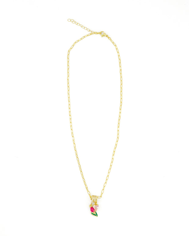 Collar SERAPHINE — Dije Tulipán y Corazón Rosa